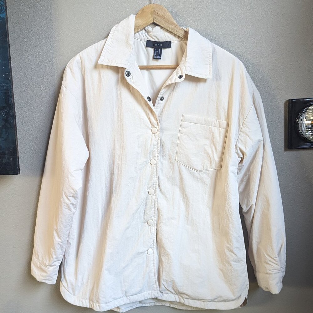 FOREVER 21 Windbreaker VintageStyle Skater Jacket Snaps Ivory Women Size S
